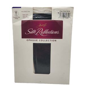 Hanes Silk Reflections Textured Ribbed Pantyhose Size CD Classic Navy Style E77